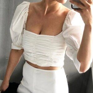 Georgia Alice Puff Sleeve Top $375 MSRP in White, Size US 6